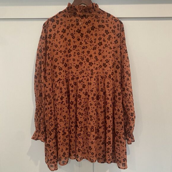Dress Forum Los Angeles Dress Small Tan Floral Boho Prairie Ruffle Fall Colors - Picture 8 of 13
